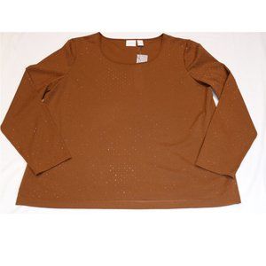 Rhinestoned Rich Brown Sheer Long Sleeve Chico's 3